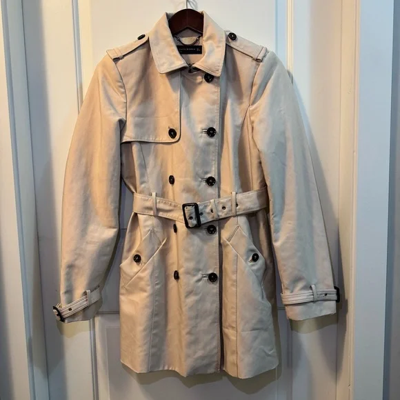 Zara Woman Beige Double-Breasted Trench Coat+Belt - Size L - Spring/Fall Staple - Picture 6 of 10